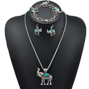 Tibetan Silver, Turquois Elephant Jewelry Set